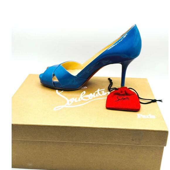 CHRISTIAN LOUBOUTIN  Classic Patent Blue Shelley 90 Pumps  size EU 36 - Picture 4 of 11
